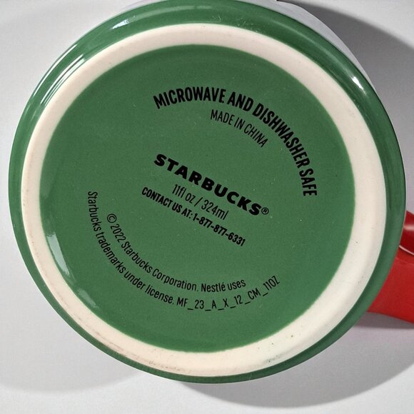 Starbucks Green Marble Pattern Small Mug Cup With Red Handle 11 oz 2022 - Picture 6 of 7